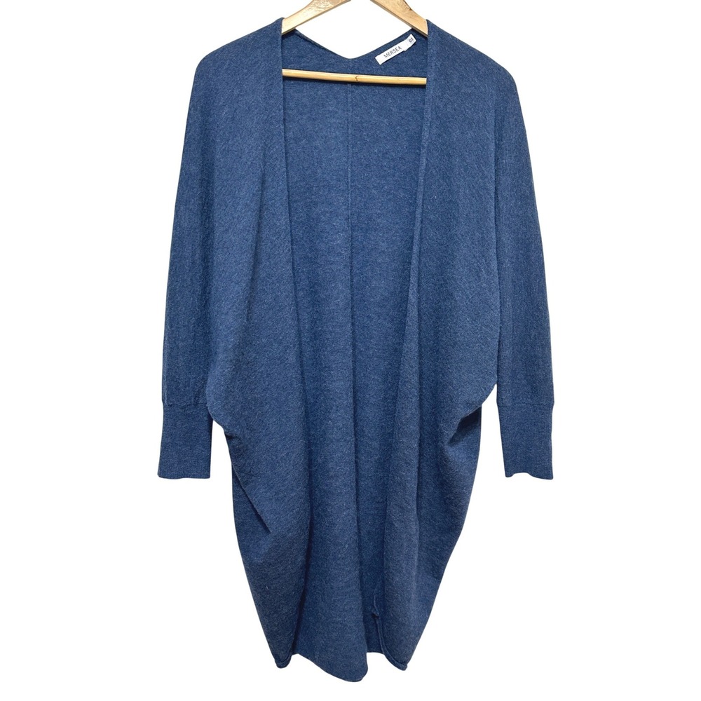 MERSEA Long Drape Cardigan Sweater Women OS Blue Alpaca Wool Blend Cocoon Wrap
